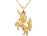 14K Yellow Gold Dancing Young Unicorn Charm Pendant Necklace with Chain
